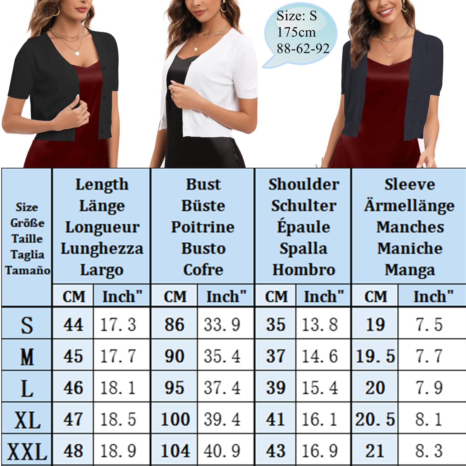 Cardigan Mujer Corto Bolero Chaqueta de Punto Básico de Manga Corta con Botones Rebecas Cuello en V Abrigo