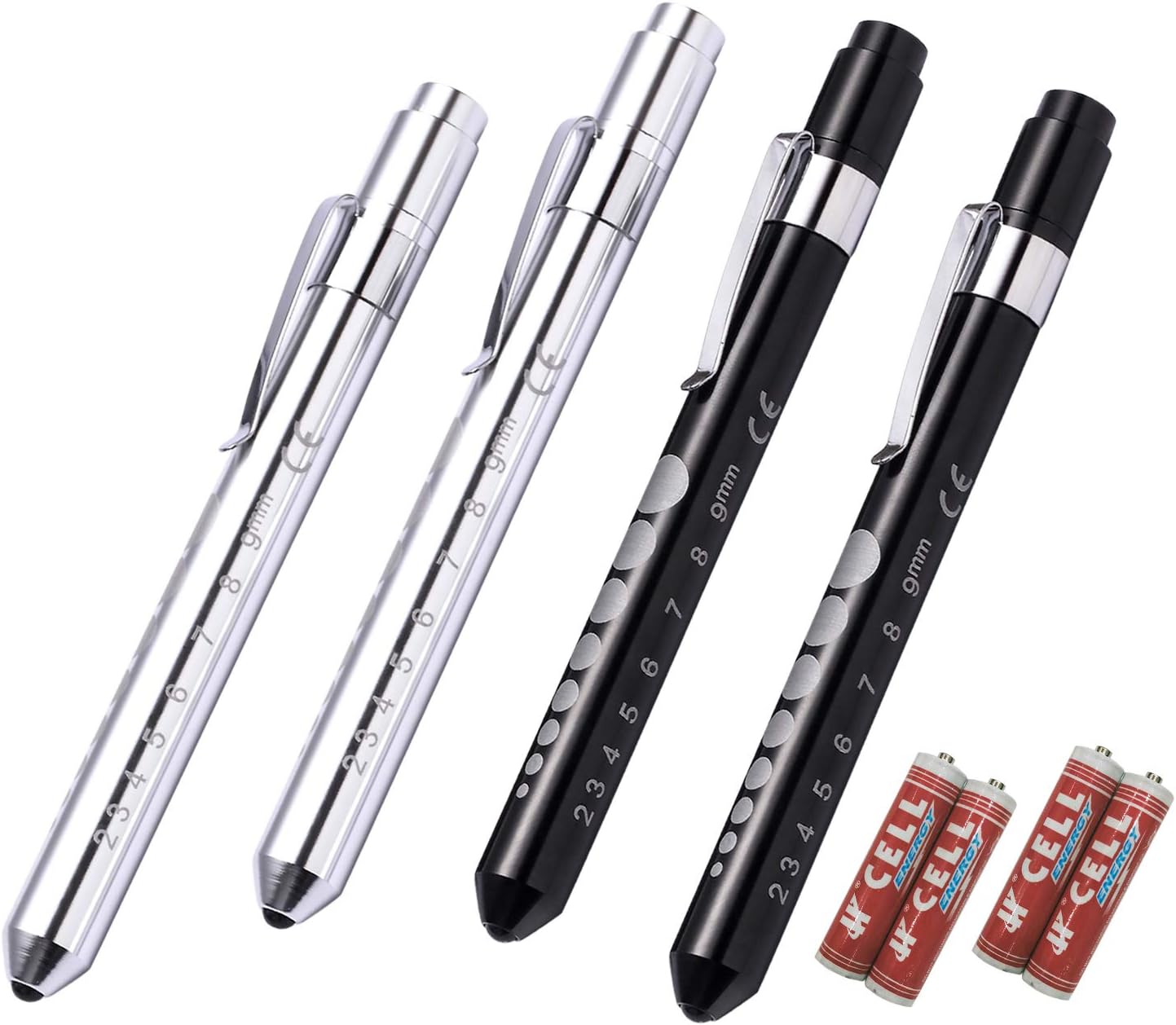 4 Pack Pen Light with Pupil Gauge LED Nurse Led Medical Penlight for Nursing School Doctor Diagnostic (Black & White)