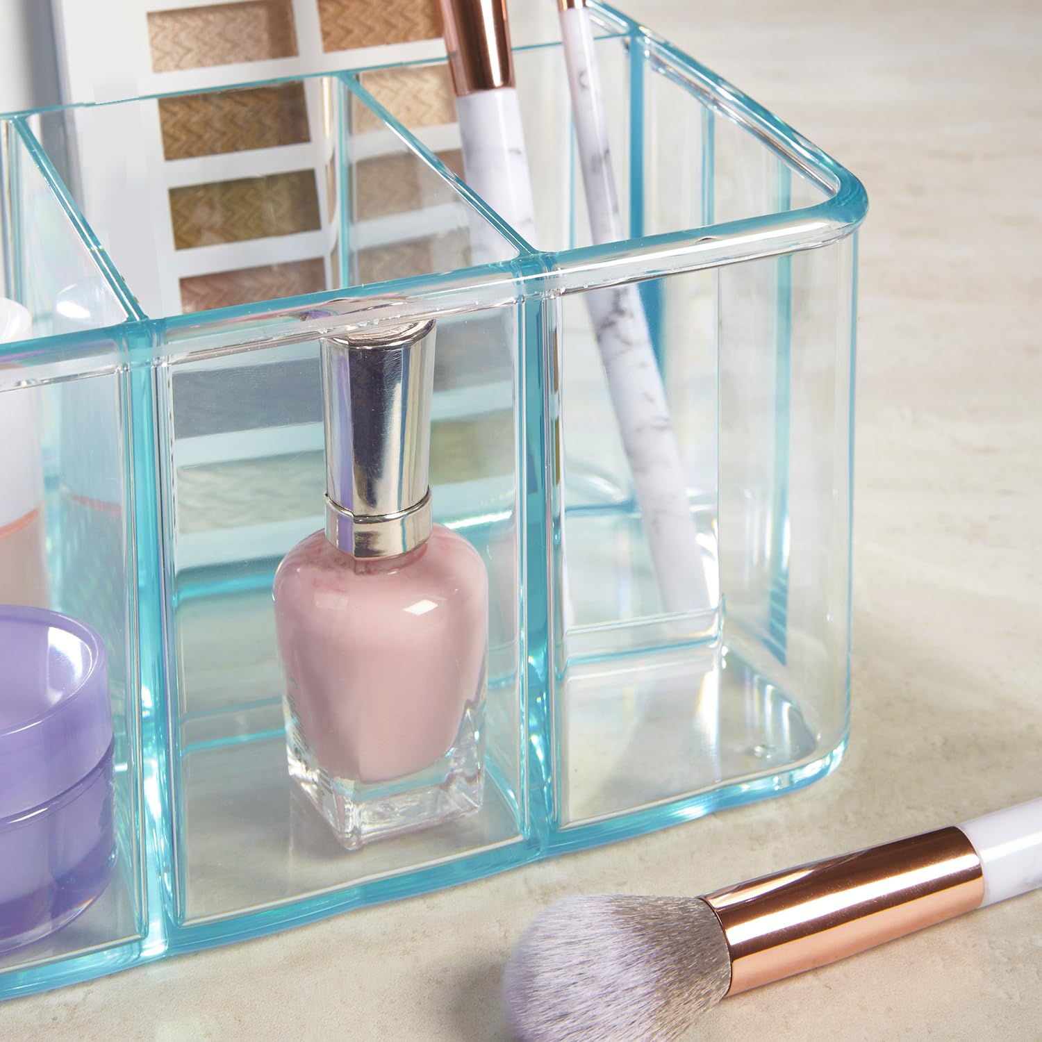 STORi 5-Compartment Plastic Organizer Ocean Mist Rectangular Divided Makeup and Vanity Storage Bin and Office Desk Caddy Scalloped — view 8