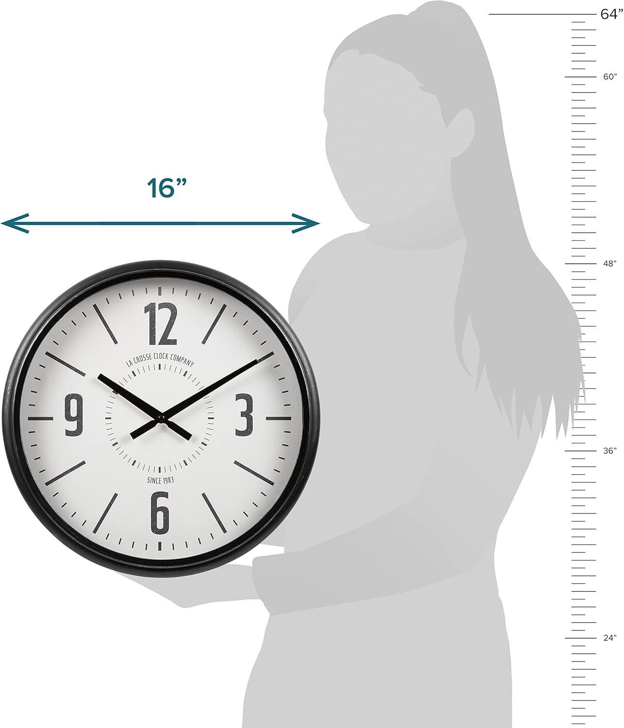 La Crosse Technology 16-Inch Sullivan Black Industrial Quartz Analog Wall Clock - 404-3041C