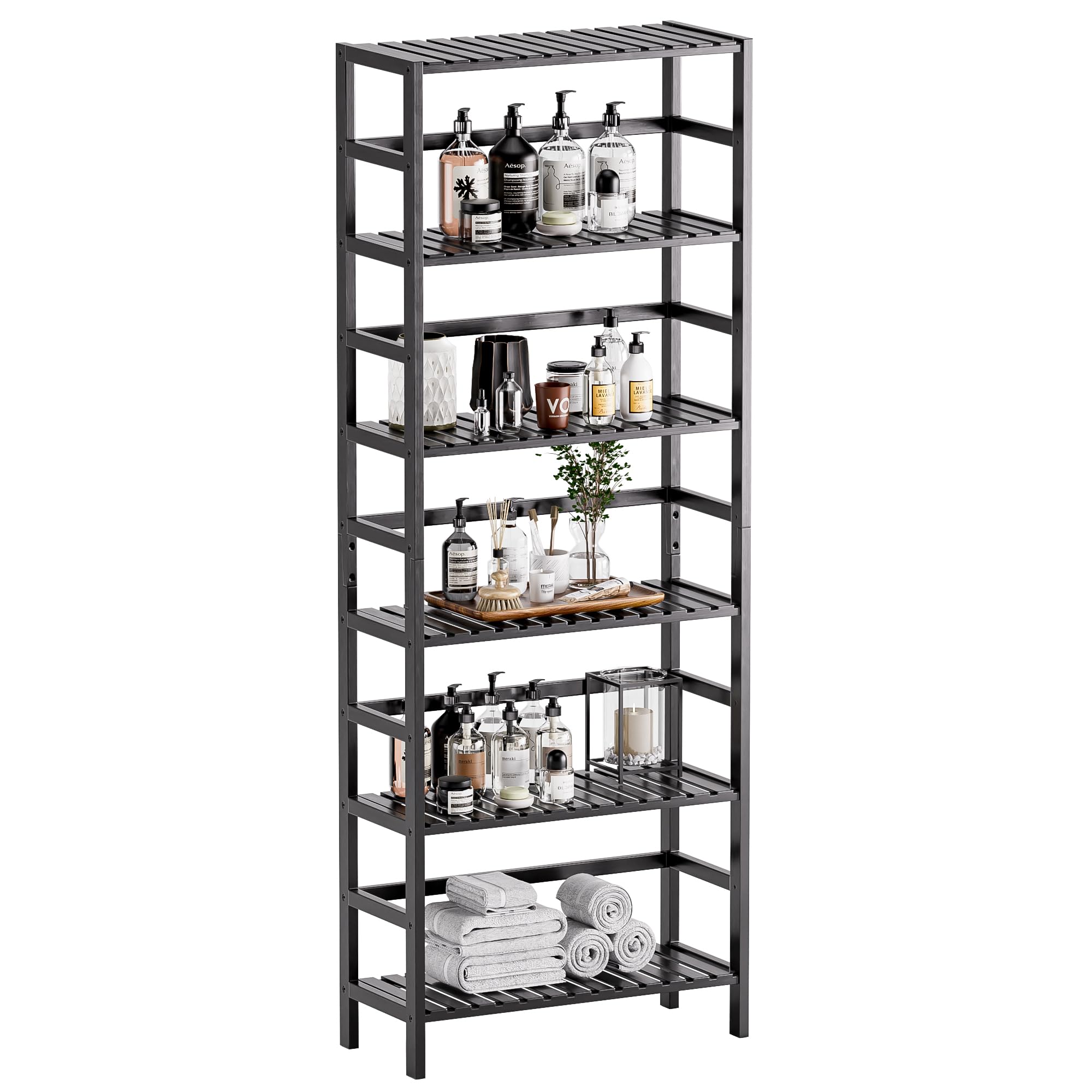 Sponsored Ad – Bamboo Bookshelf, 6-Tier Tall Open Bookcase with Adjustable Shelves, Floor Standing Storage Shelf Unit for Living Room Bathroom Home Office, Black