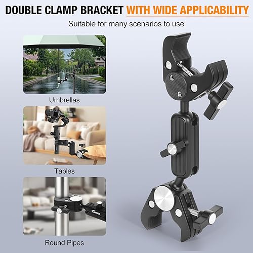 Miniatura 2 de Super Clamp - Soporte de cámara doble con adaptador de tornillo de 14 pulgadas, soporte de clip, brazo mágico, cabeza de bola doble para silla de
