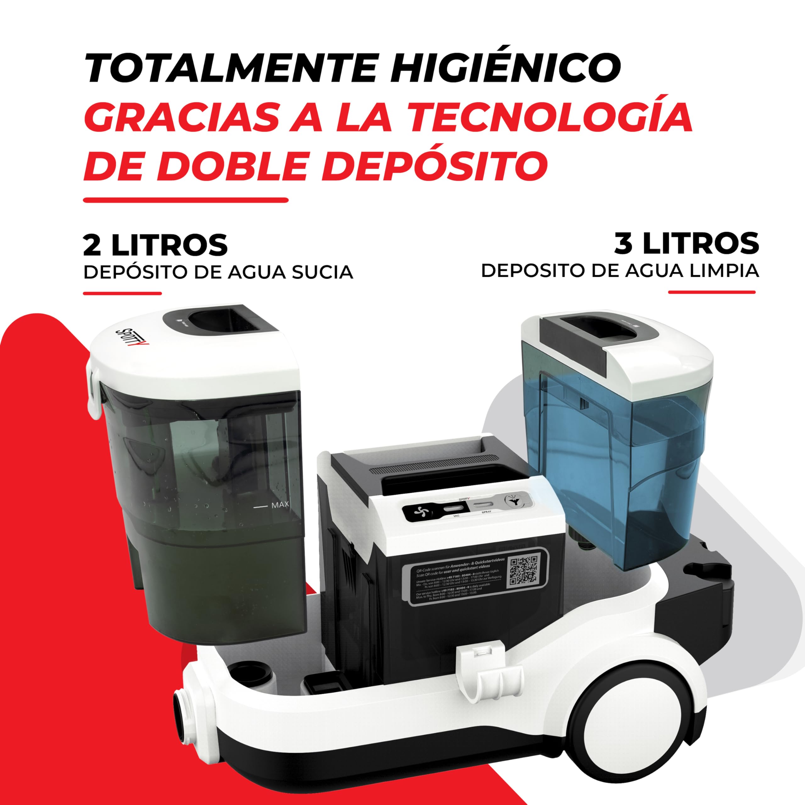 SPOTTY aspiradora de agua tapiceria | Aspiradora con 170mbar de potencia de succión para limpiar alfombras, tapicerías, pelos de mascotas, coches y suelos duros | limpiador de tapicerias [67 db]