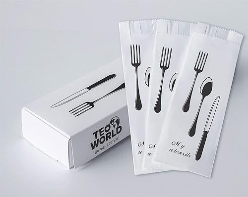 Paquete de 100 bolsas de papel kraft 100% blanco, 2.75 x 10 pulgadas, bolsa lisa blanca para utensilios de cocina y cubiertos