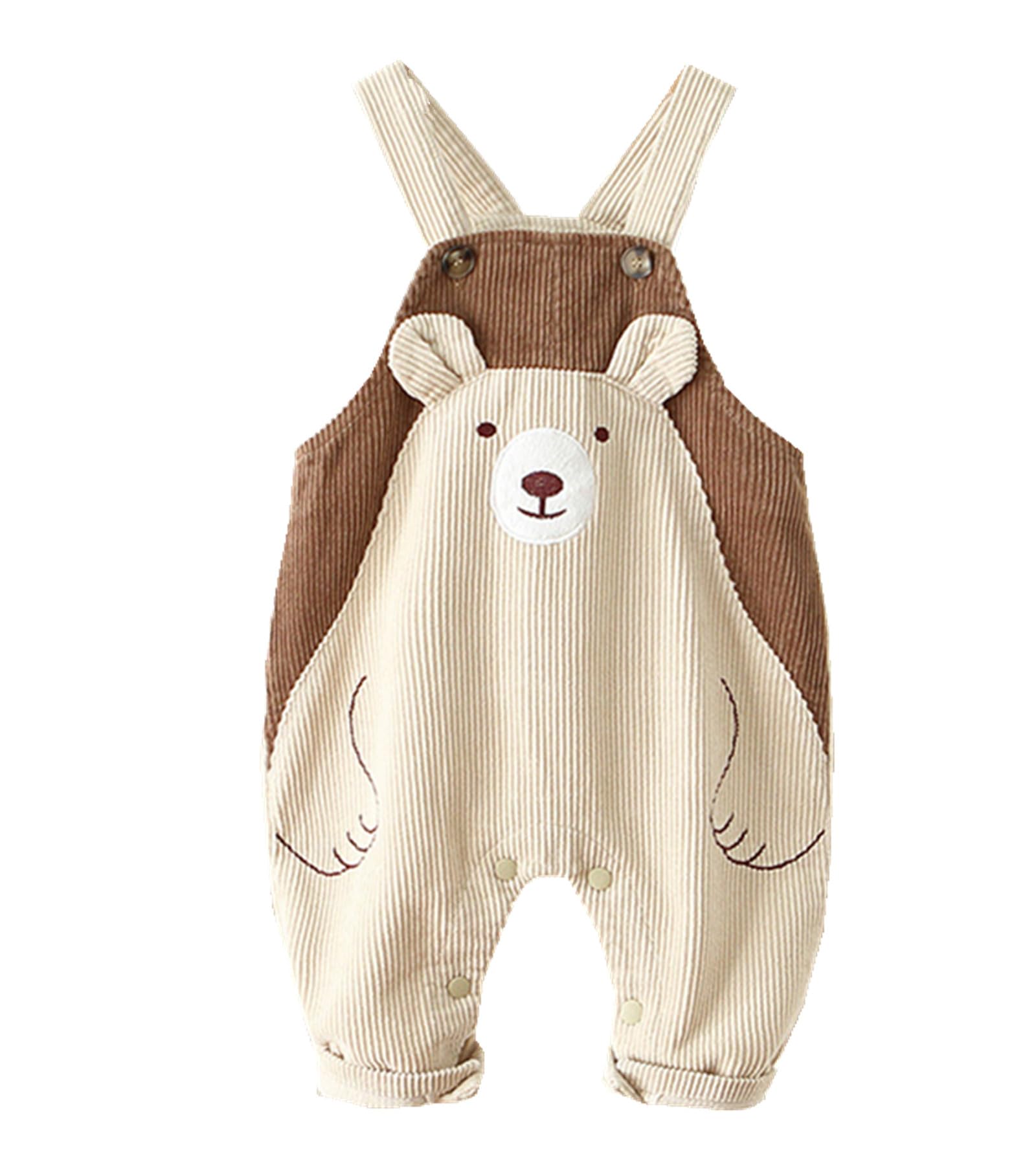 He&Yingmin Baby Boy Girl Corduroy Bib Overalls Cartoon adjustable Infant buckle strap pants