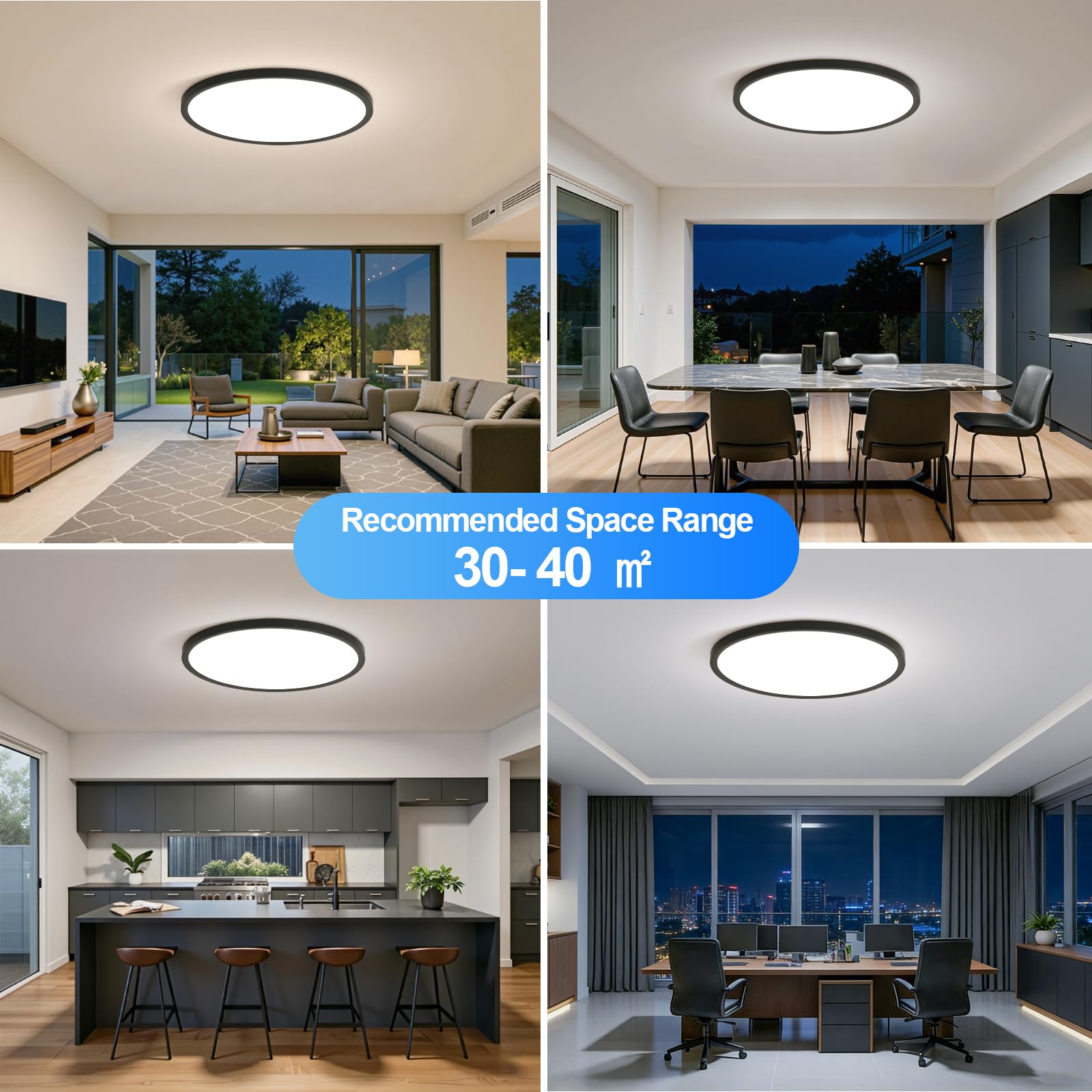 OTREN Lampa sufitowa LED do ściemniania 56 W, 5600 lm, z pilotem, trybem nocnym i funkcją pamięci, czarna 3000 K - 6500 K, wodoodporna IP44, do salonu, biura, kuchni i sypialni, 60 cm