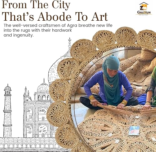 Miniatura 9 de GRUHUM Alfombra tejida a mano de yute de 4 pies, de fibra natural, redonda, hecha a mano, estilo bohemio, rústico, vintage, suave, trenzada,