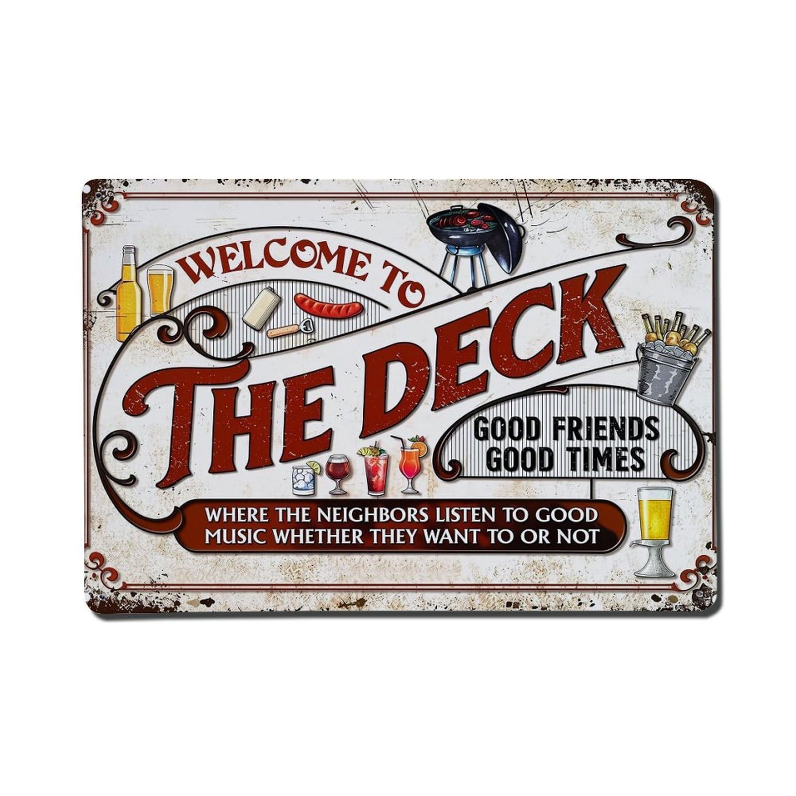 Nestemfo Vintage Welcome To The Deck Sign Tin Sign Metal Sign, Living Room,Bar, Home, Bedroom Wall Decor,Retro Metal Poster 8X12 Inches