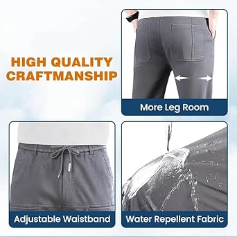 Men's High Stretch Multi-Pocket Durable Cargo Pants Men Comfy Lightweight Drawsting Work Hiking Cargo Pants