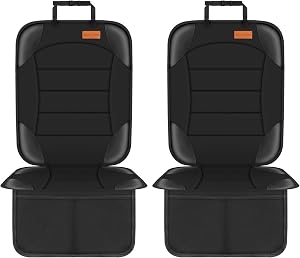 Car Seat Protector for Child Car Seat, Siivton Carseat Seat Protectors for Leather and Fabric Seats, with Mesh Pockets, Non-Slip Backing, Carseat Protectors for Vehicles (Two Pack, Black)