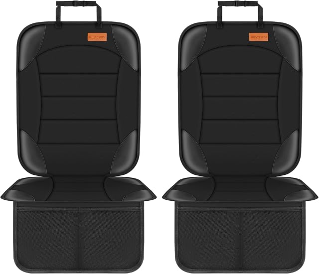 Protecteur de siège auto pour enfant, Siivton Protège-sièges pour sièges en cuir et en tissu, avec poches en mesh, protection antidérapante, protecteurs de sièges pour véhicules (Deux Pack, Noir)