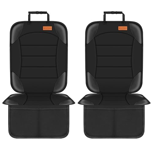 Siivton Protector de asiento de automóvil para asiento infantil para asientos de cuero y tela, 2 bolsillos de malla, respaldo antideslizante,