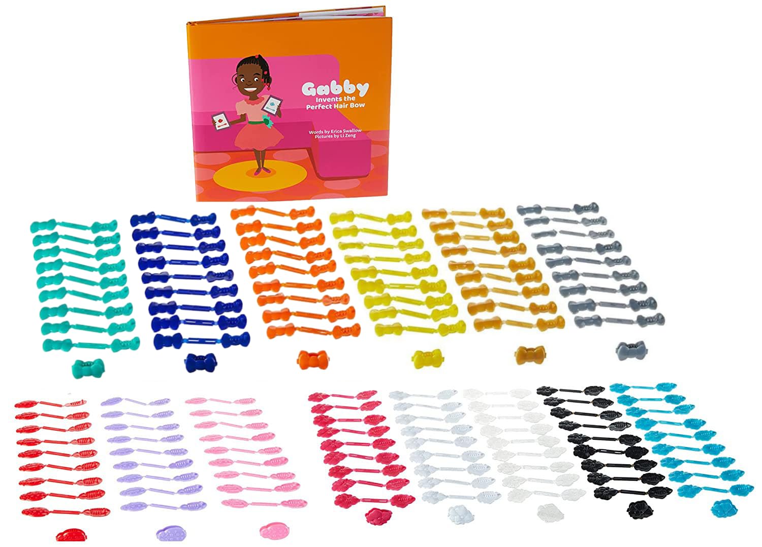 Confidence - All Girl GaBBY Bows (140 non-slip barrettes) and Gabby Invents the Perfect Hair Bow Children's Book Bundle
