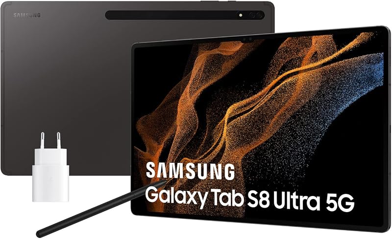 Samsung Galaxy Tab S8 Ultra con cargador – Tablet de 14,6" (12GB RAM, 256GB Almacenamiento, 5G, Android 12) Negra - Versión española