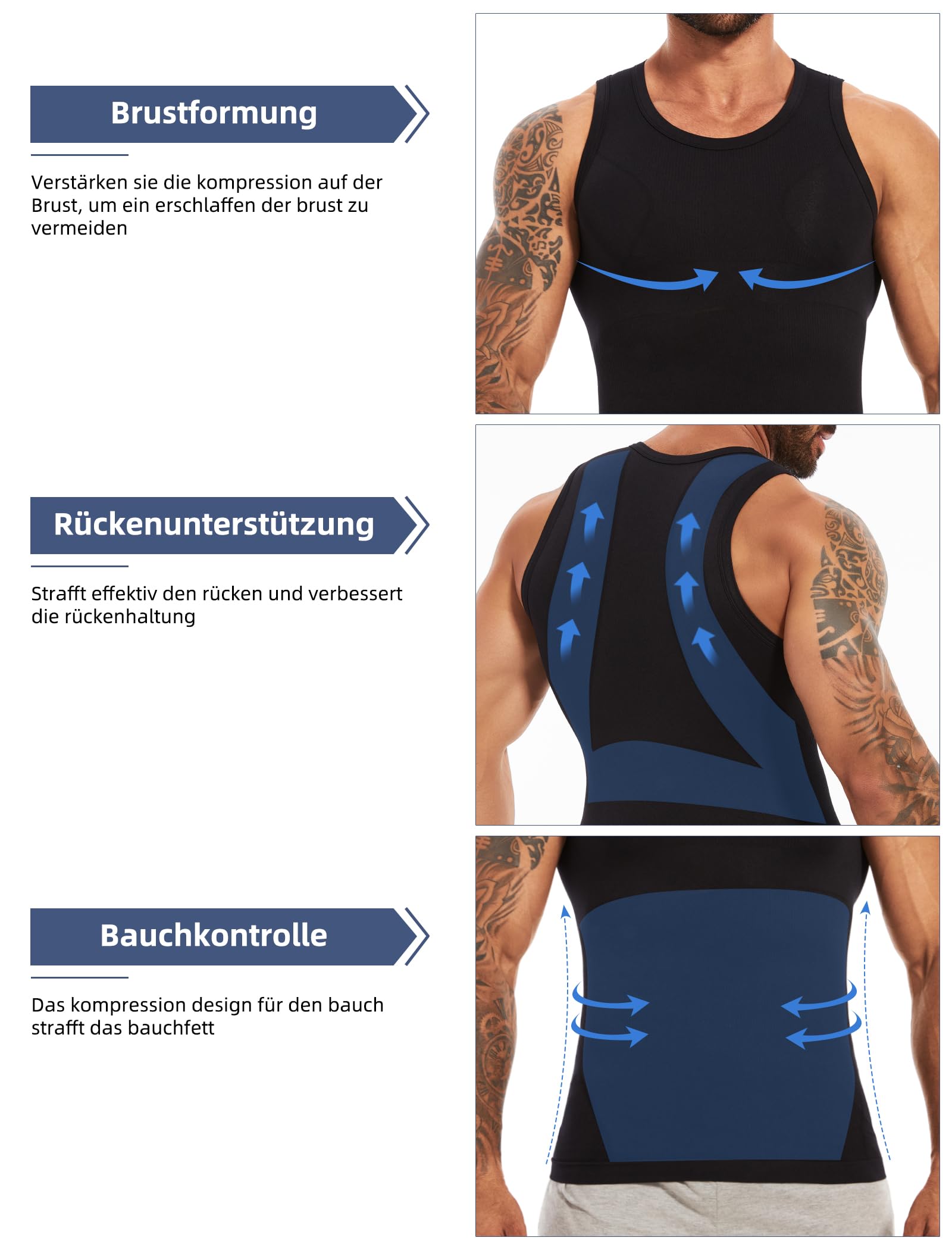 MISS MOLY Shapewear T-shirt de compression pour homme sans manches Body Shaper élastique ventre plat