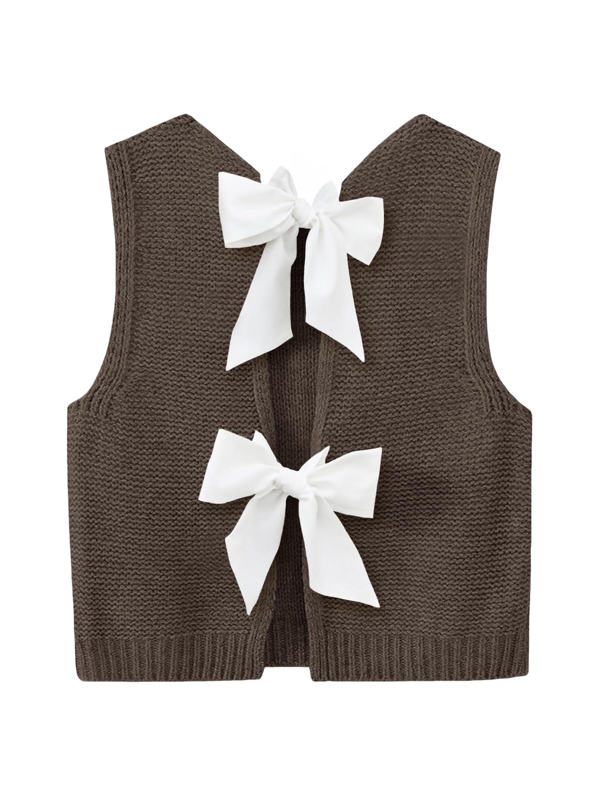 Imily Bela Womens Sweater Vest Top Summer Bow Tie Back Sleeveless Casual Knit Crop Tank Tops