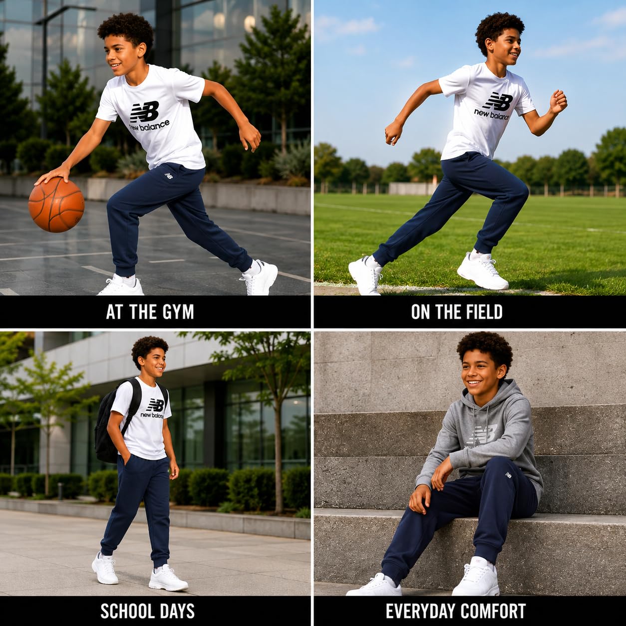 New Balance Pantaloni da jogging da bambino, in pile, con tasche profonde, pantaloni sportivi per ragazzi (8-20)