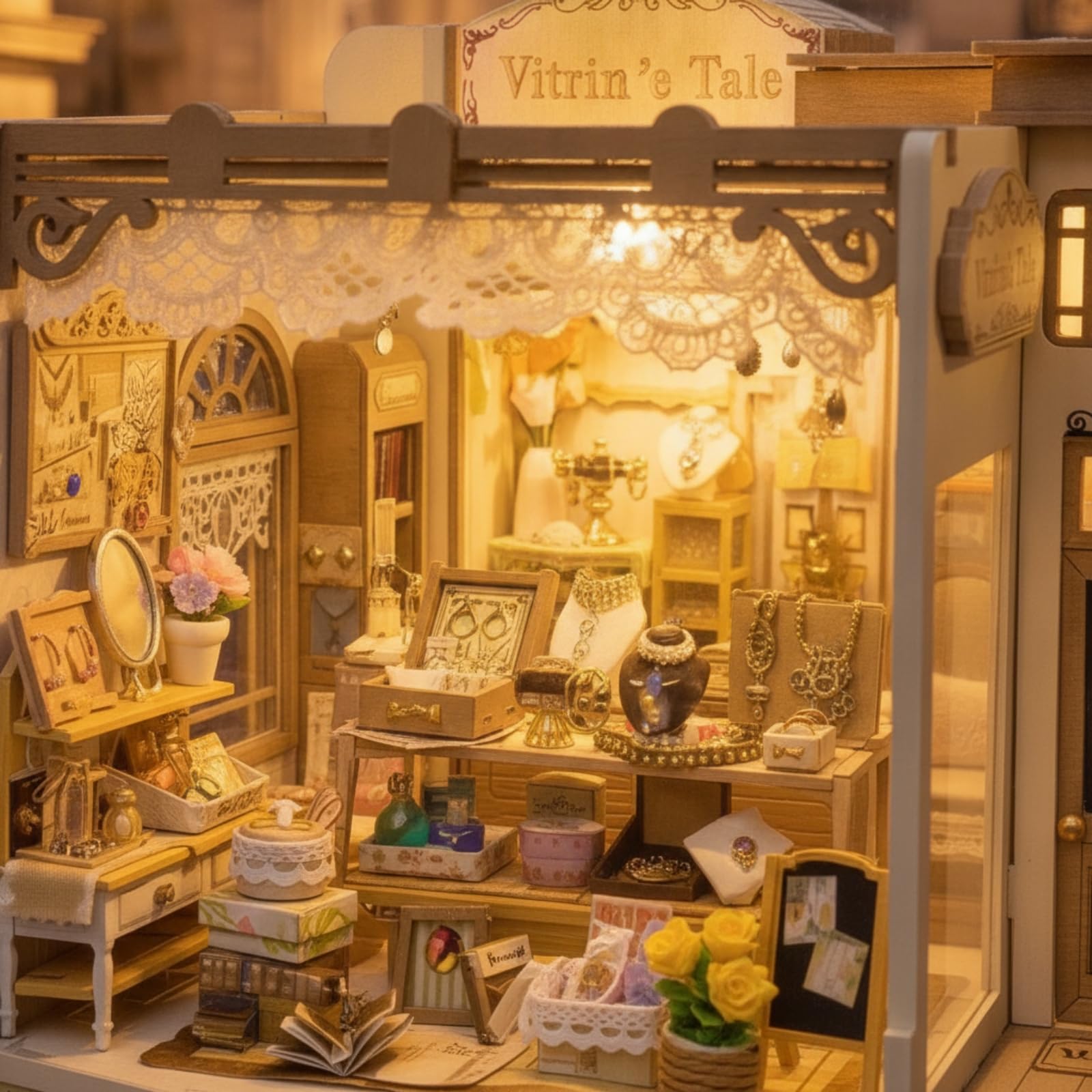 Miniatur-Schmuckladen detailgetreu Schmuckgeschäft-Modellbausatz kompakt Modellhaus für Sammler, Regal