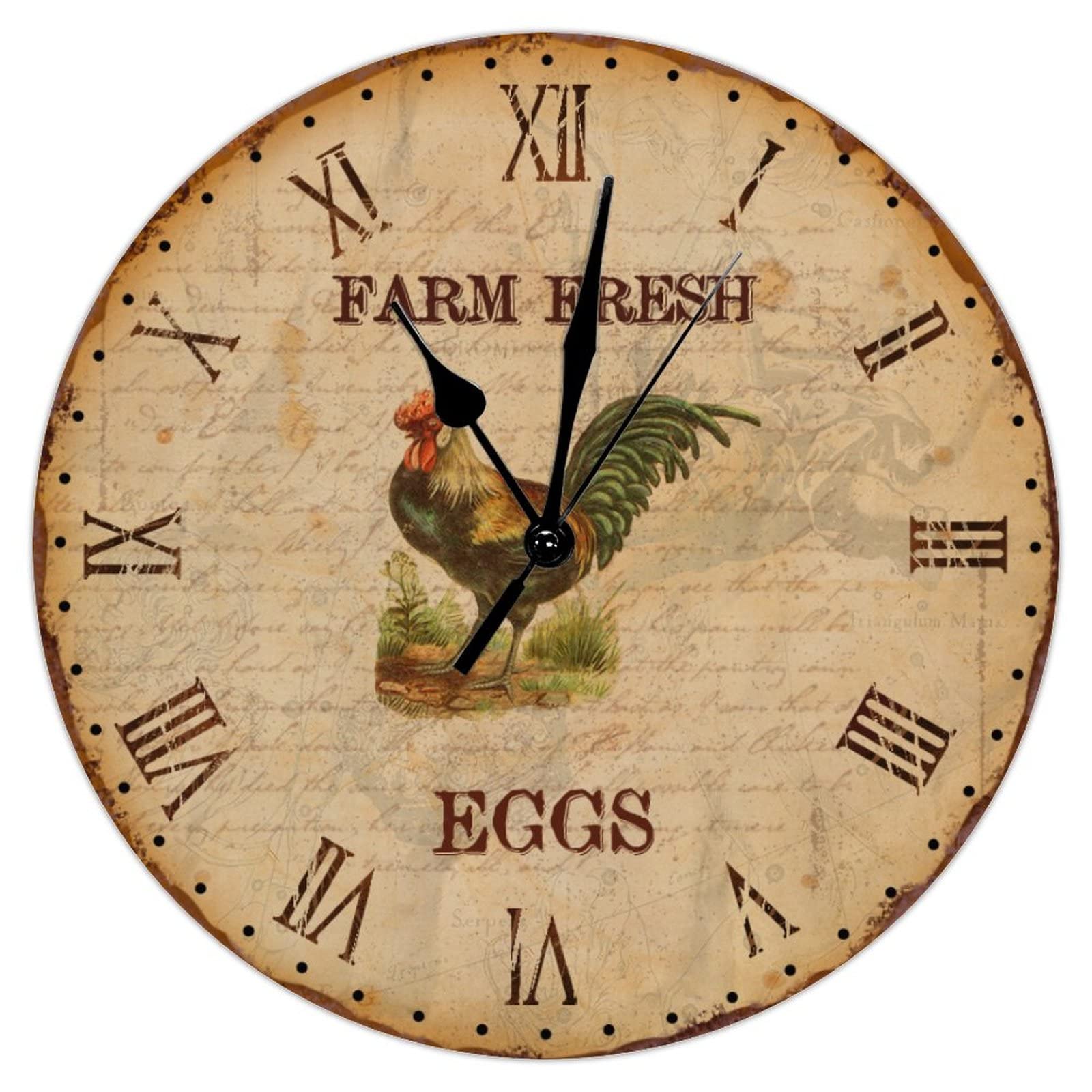 Horloge murale rustique coq et œufs frais grand format 38,1 cm pour cuisine