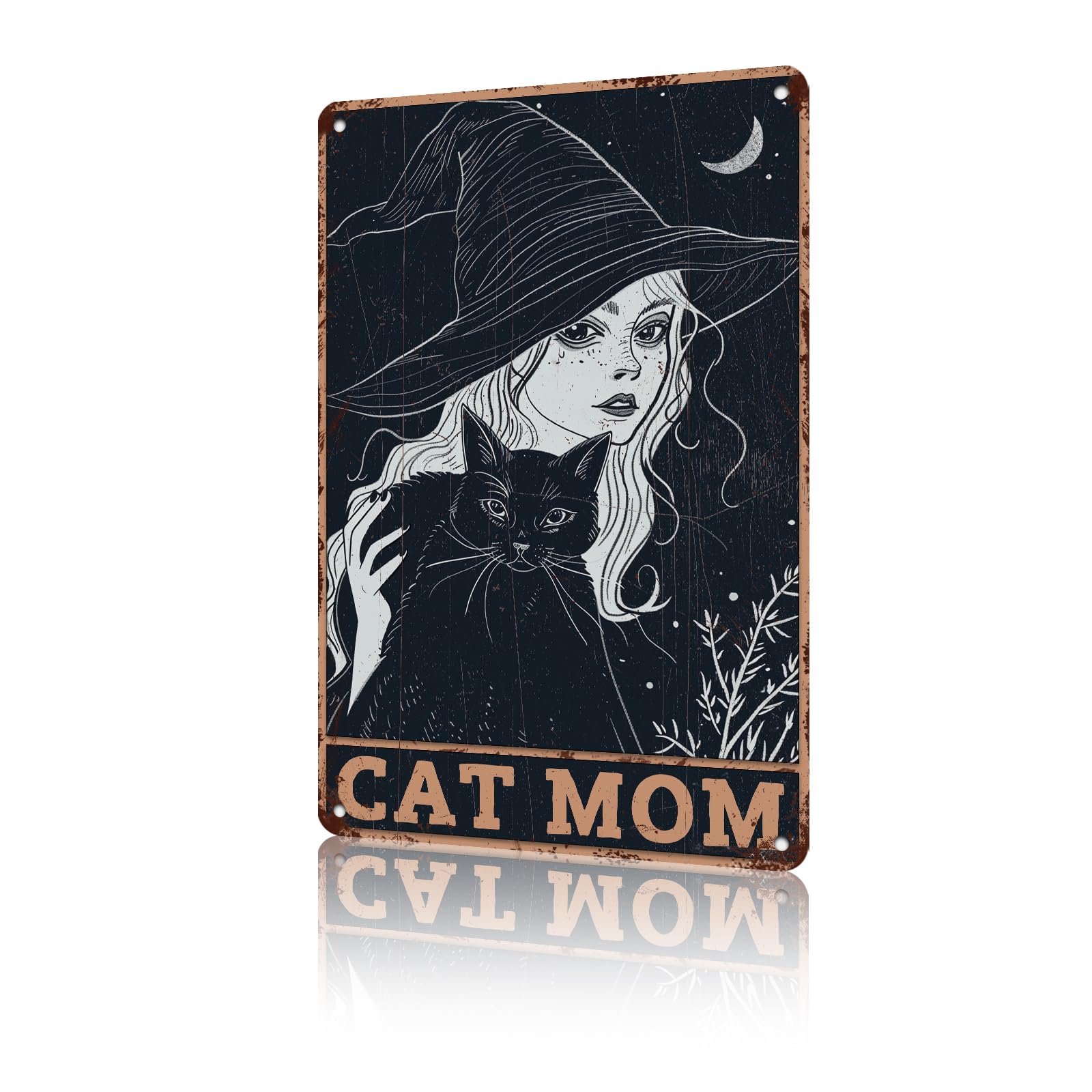 Anceky Vintage Tin Sign Witch Cat Mom Metal Tin Sign Funny Wall Decor for Home Farmhouse Yard Cafe Plub 12×16 Inch