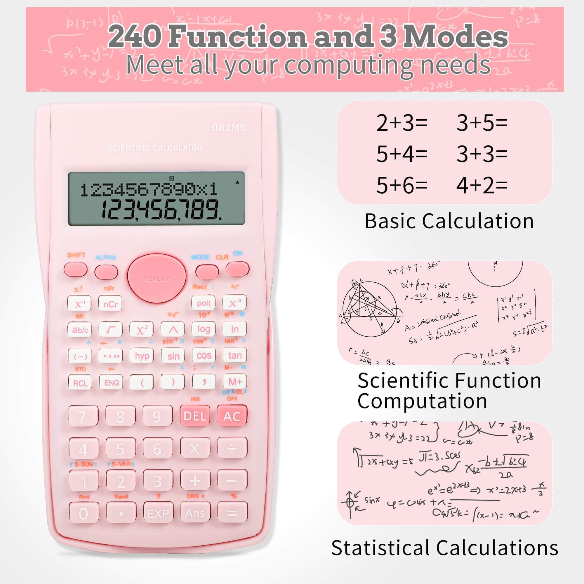 Calcolatrice scientifica rosa, calcolatrice scientifica a 2 linee, calcolatrice scientifica per studenti algebra geometria calcolatrice di base per studenti delle scuole medie e superiori