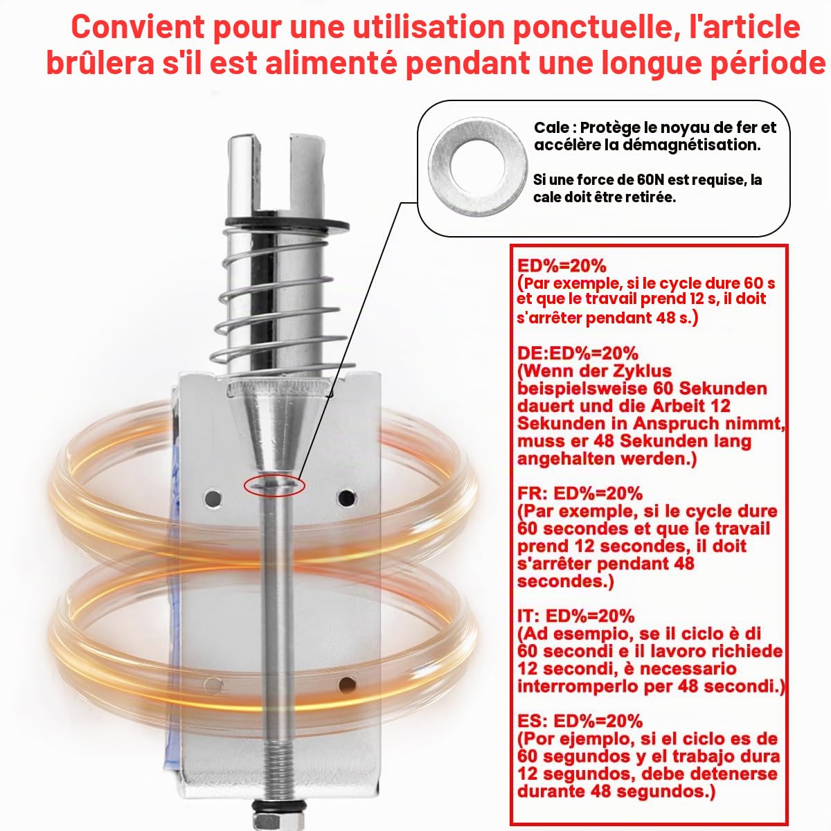 Heschen Électroaimant solénoïde, HS-1564B, DC24V 1.5A, course 20 mm, force 60N, type Push Pull, cadre ouvert, mouvement linéaire