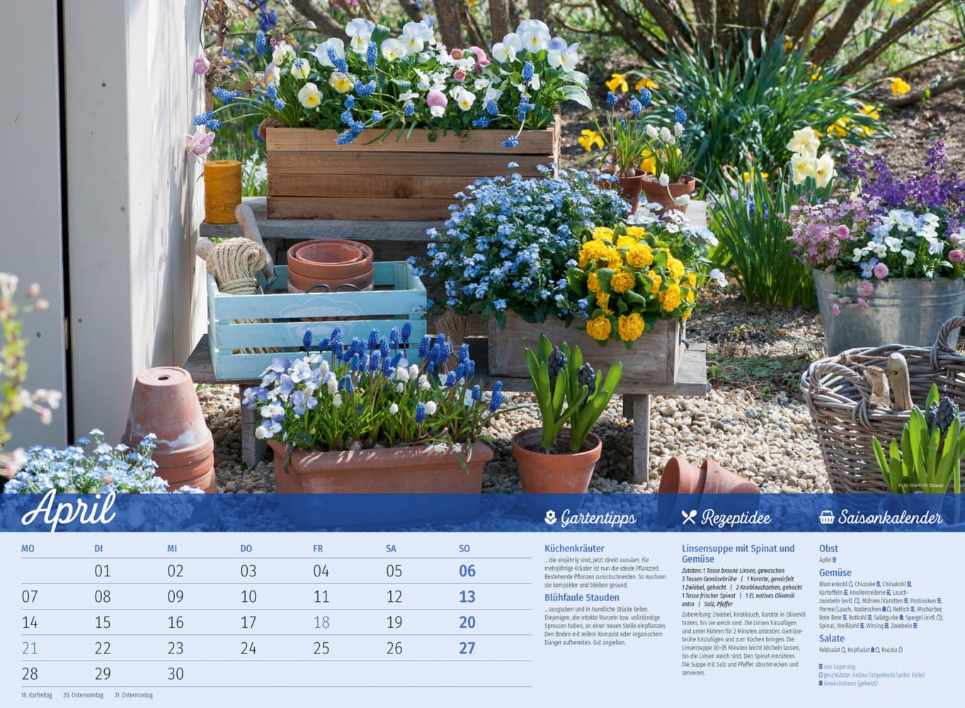 Landliebe Kalender 2025, Wandkalender im Querformat (45x33 cm) - Gartenkalender / Landleben mit Tipps zu Garten und Küche sowie Saisonkalender