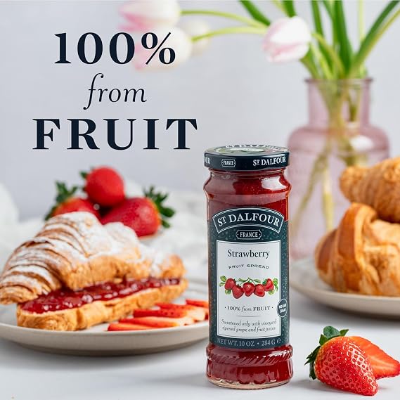 St. Dalfour Strawberry Fruit Spread - 10oz - 100% from Fruit, No Artificial Ingredients, Non-GMO, No Cane Sugars, All Natural - Pack of 6