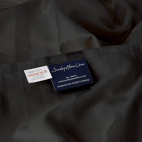 Miniatura 4 de Sunday Home Juego de sábanas de 400 hilos tamaño Queen de 100 % algodón a rayas damasco, gris oscuro, 4 piezas, ultra suaves, tejido satinado,