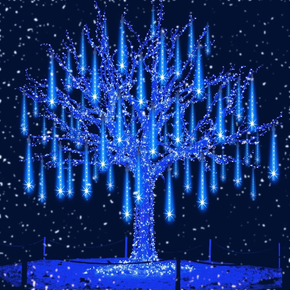 Rain Drop LED Meteor Shower 192 LEDs 8 Tubes (11.8") | Icicle Falling Effect for Diwali, Christmas, New Year, Home & Outdoor Decoration, Balcony, Tree, Party Decor (Blue)