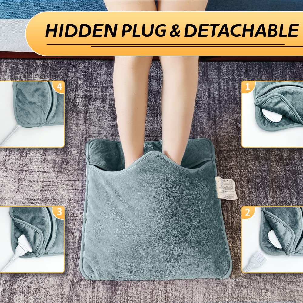 Cuplu 40x40 Calienta Pies Electrico de Calentamiento Rápido,6 Niveles de Temperatura y 4 Temporizadores,Apagado Automático,Calentador Pies electrico Lavable por Mujeres/Hombres (Gris Oscuro)