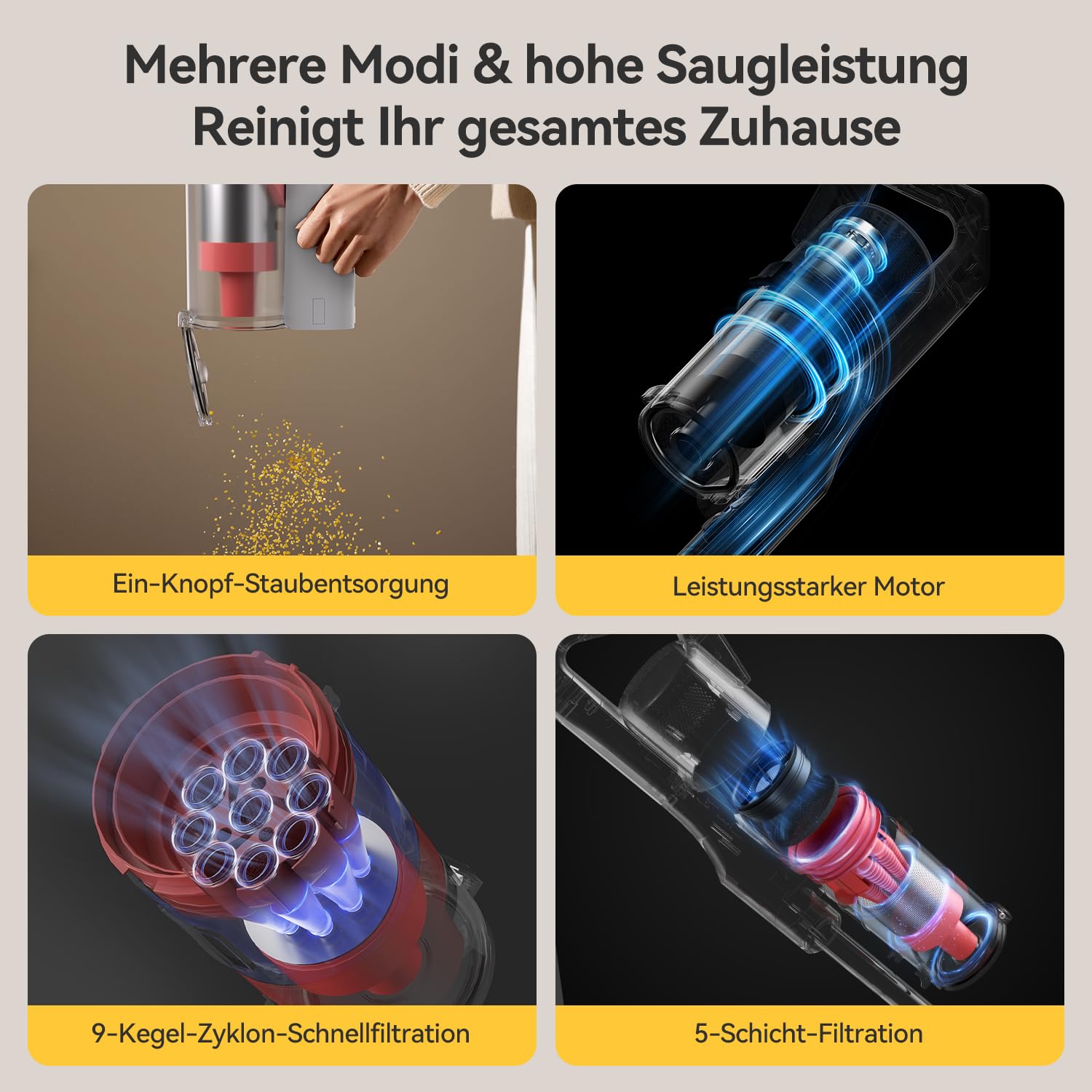 Deerma DEM-T20W Kabelloser 2-in-1 Staubsauger mit Wischfunktion, 180W Leistung, HEPA-Filter, Leichtes Design, Weiß