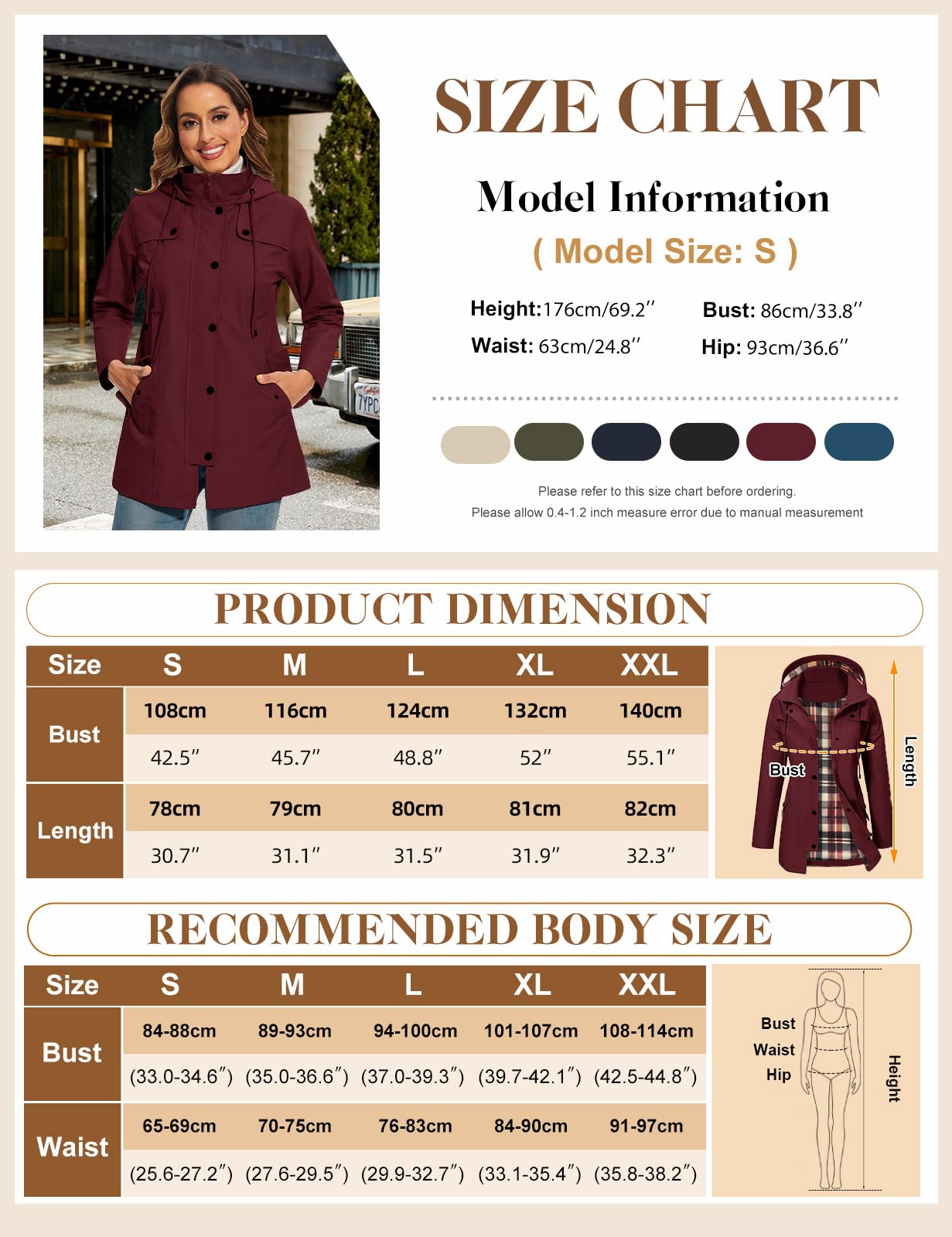 UMIPUBO Imperméables Vestes pour Femme Manteau à Capuche Impermeable Imperméable Longue Coupe-Vent Zip Poncho d'Extérieur Coupe Vent Veste de Pluie Printemps Automne