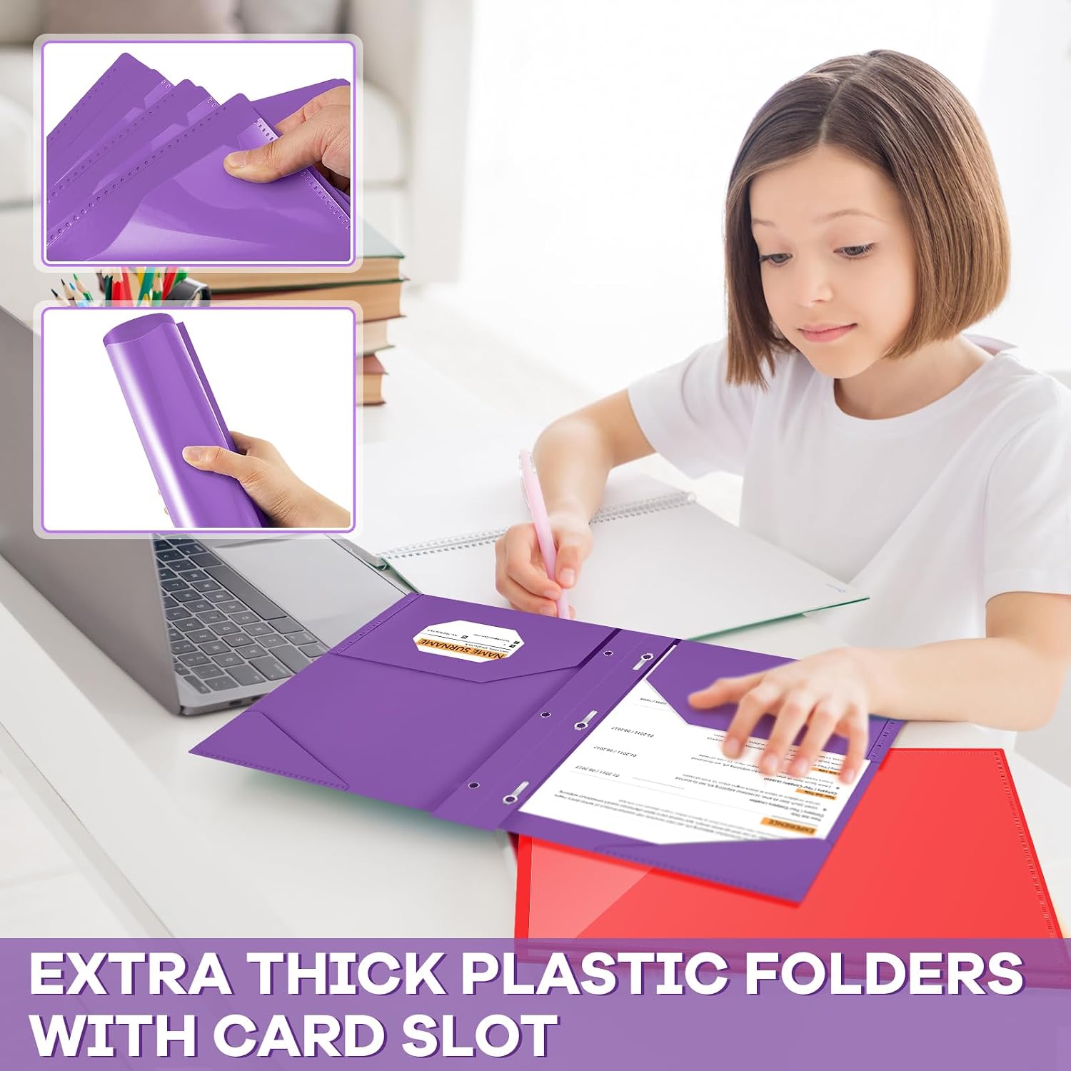 Henoyso 36 Pcs Plastic Folder with Clear Front Pocket and 3 Prong Plastic Folders with Card Slot Pocket Folders with Prongs for School Office (Multicolor)
