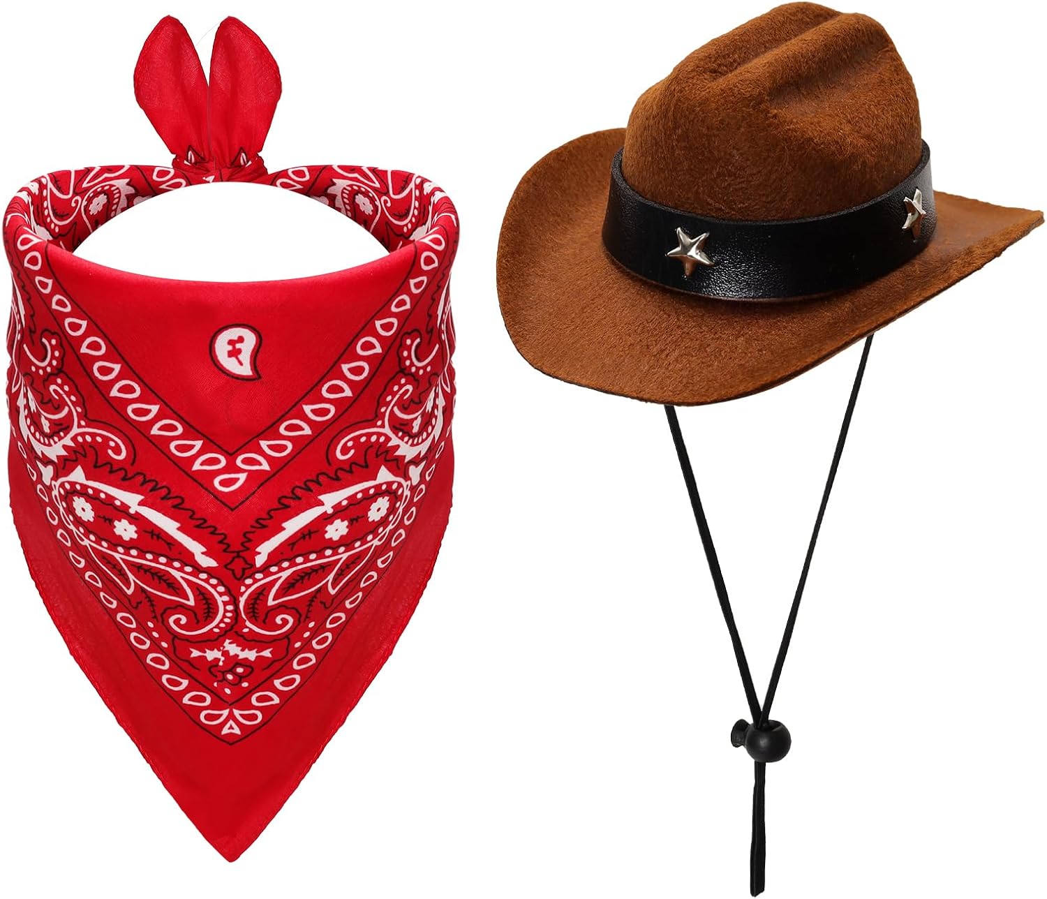 Fumwase Pet Cowboy Costume Halloween Costumes for Dogs Cat Puppy Hats with Bandana Scarf Cowboy Costume Accessories Dog Cat for Party Festival and Daily Wearing(Brown hat + Red, Small)