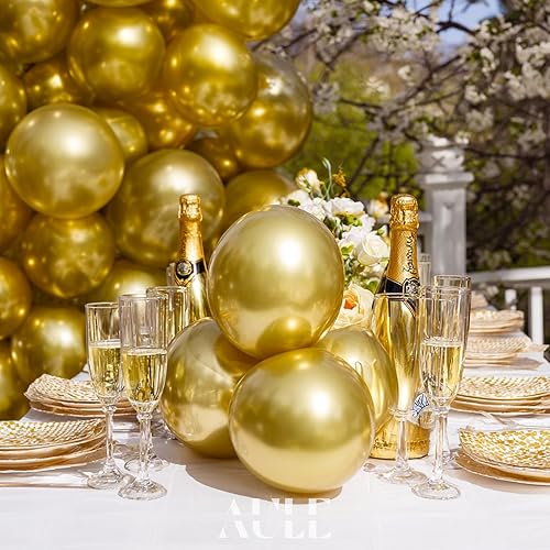 Miniatura 4 de Globos metálicos dorados de AULE de 5 pulgadas, 50 globos de látex dorado cromado con helio, globos brillantes y gruesos, perfectos para decoración