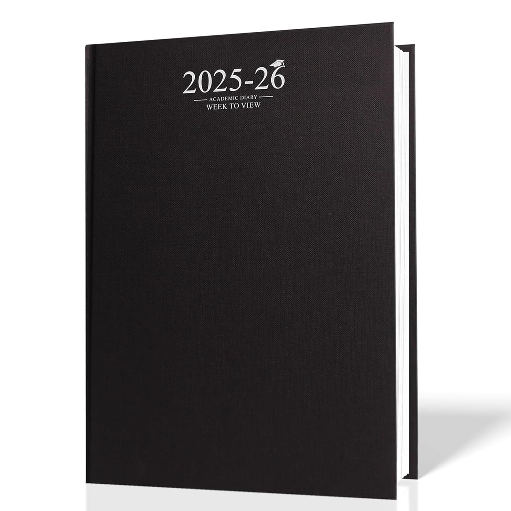 Aibulo 2025-2026 A4 Academic Diary Black – Week to View Planner – August 2025 to July 2026 – Hardcover Student & Teacher Organizer – Ribbon Marker – Timetable & Notes Section
