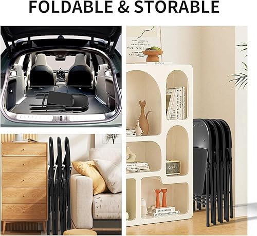 Miniatura 4 de YLGJ&TIDY No requiere montaje, paquete de 8 sillas plegables acolchadas, color negro resistente, capacidad de 320 libras con cojín de piel sintética