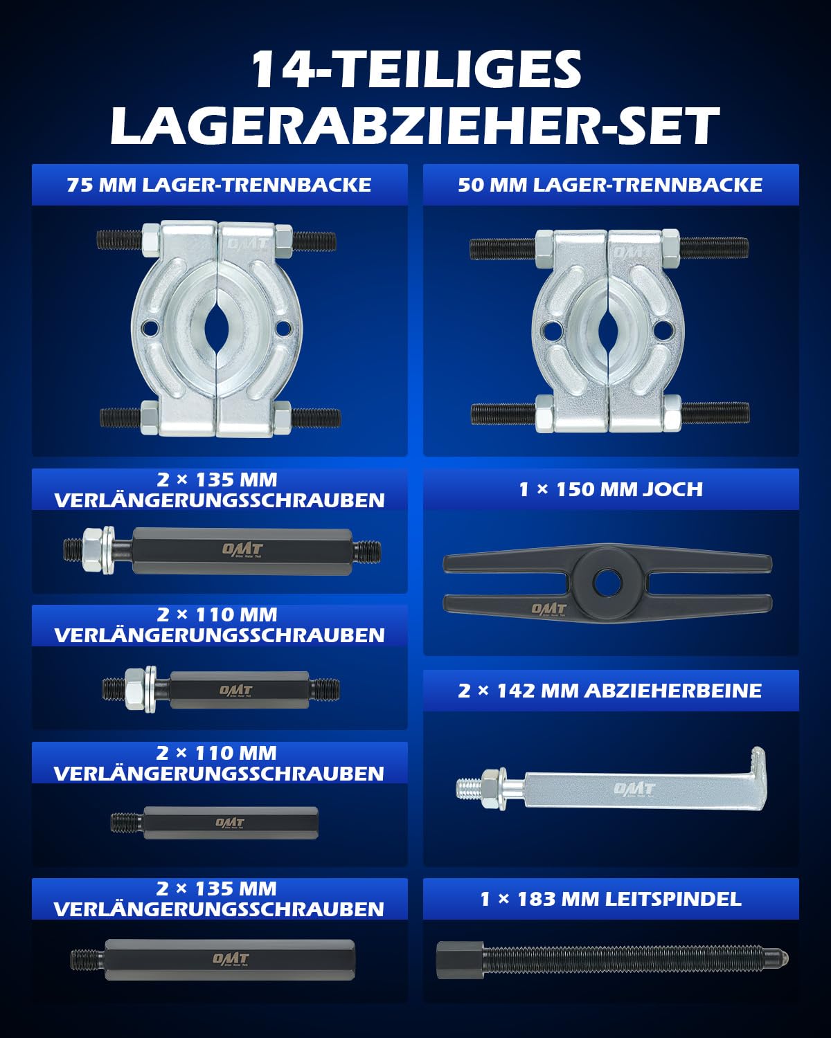 Orion Motor Tech Lagerabzieher Set 5 Tonnen, Lager Trennmesser Satz mit Lagerabzieher 2" und 3", Radlager Abzieher Werkzeug Set für KFZ, Lager Trennvorrichtung Abziehvorrichtung Profi