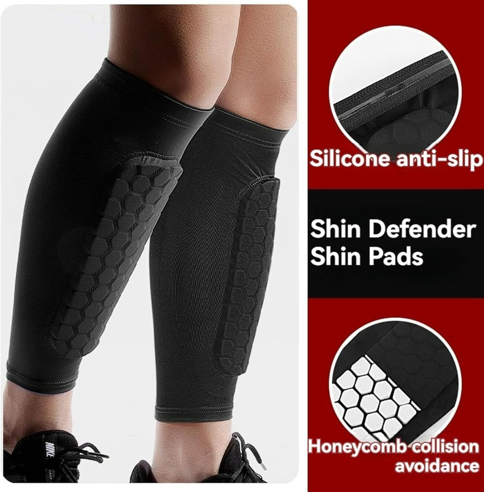 Parastinchi A Nido D'Ape Per Sci E Calcio – Protezione Tibia Lunga E Traspirante, Anti-urto, Leggera E Invisibile Sotto I Calzettoni (Taglia Unica)