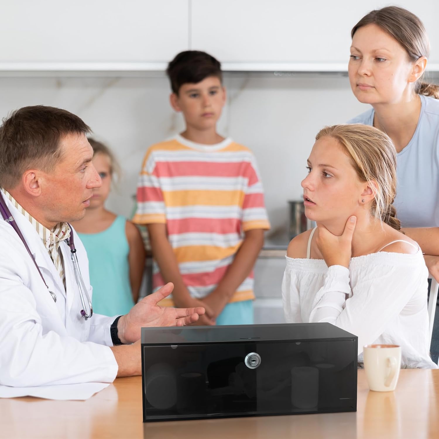 Refrigerator Medicine Lock Box with Keys and Mounting Hardware 12 x 6 x 4.5 Inch Wall Mount Locking Medicine Box Black Acrylic Wall Cabinet, First Aid Kit for Emergencies Home Use