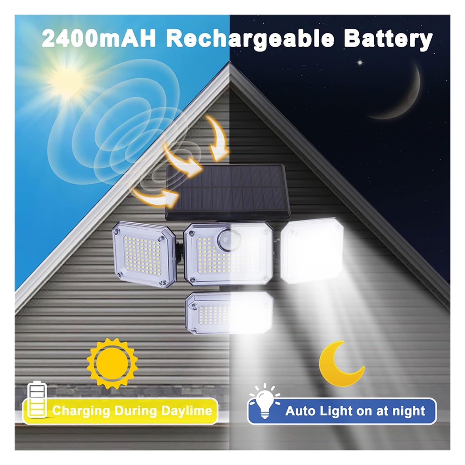 Focos solares LED 333 Luces Solares LED Sensor De Movimiento Al Aire Libre Inducción Humana Cabeza Ajustable IP65 Lámpara De Pared De Energía Solar Impermeable For El Jardín Del Hogar El ahorro de ene