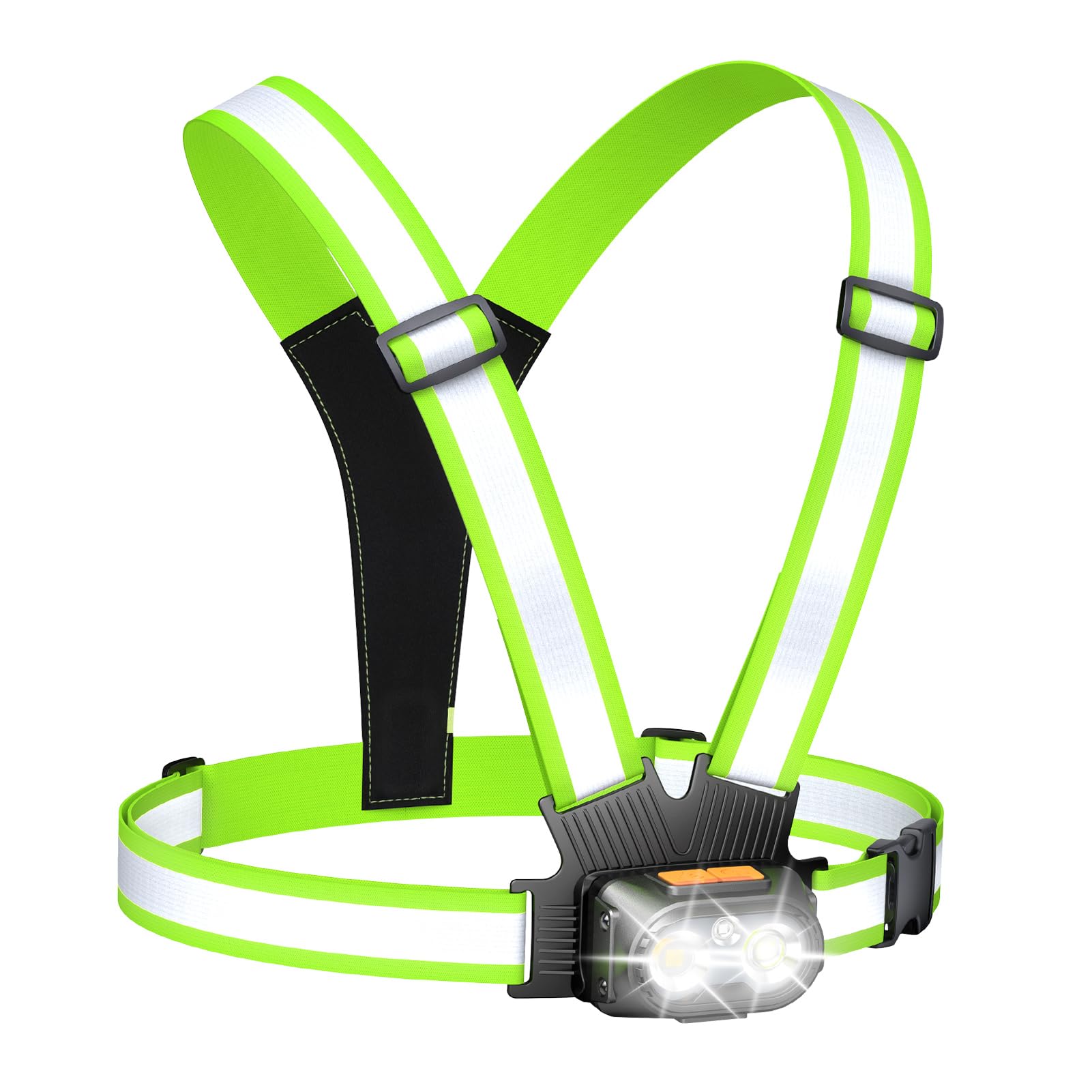 Running Lights for Runners 500LM,Night Running Reflective Vest with Chest Light for Women Men, 360° Running Lamps & IPX4 Waterproof Rechargeable Light Up Gear for Night Walking/Cycling/Jogging/Hiking
