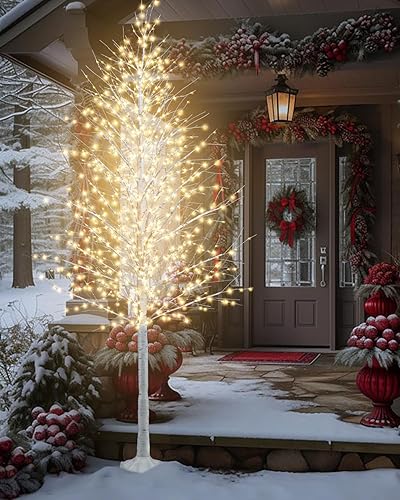 Miniatura 6 de TORONTOKYO Árbol de abedul iluminado de 8 pies, 1440 luces LED blancas cálidas, 8 modos de iluminación, árbol de Navidad artificial blanco con