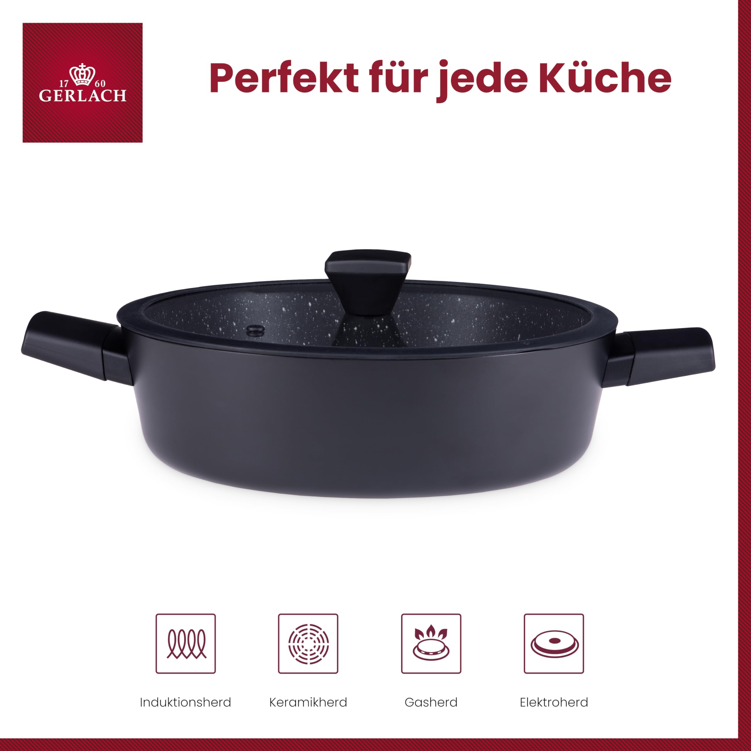 Gerlach Granitex Kochtopf 24 Cm – 4,4 L, Keramik-beschichtet (Ilag Xera Dur 2), Induktionsgeeignet, Mit Glasdeckel