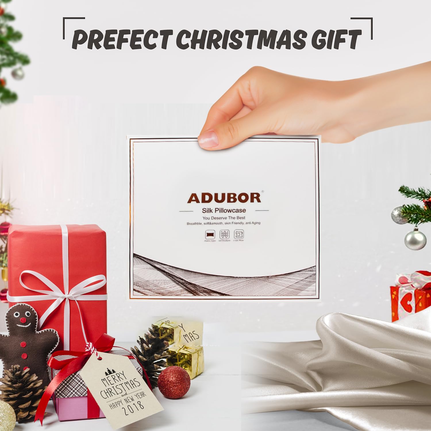 Adubor 100% Silk Pillowcase - Mulberry Silk Pillow Cases, 22 Momme 6A Grade Fibers, Silk Pillow Case for Hair and Skin Health, with Hidden Zipper (Beige, Queen: 20''x30'')