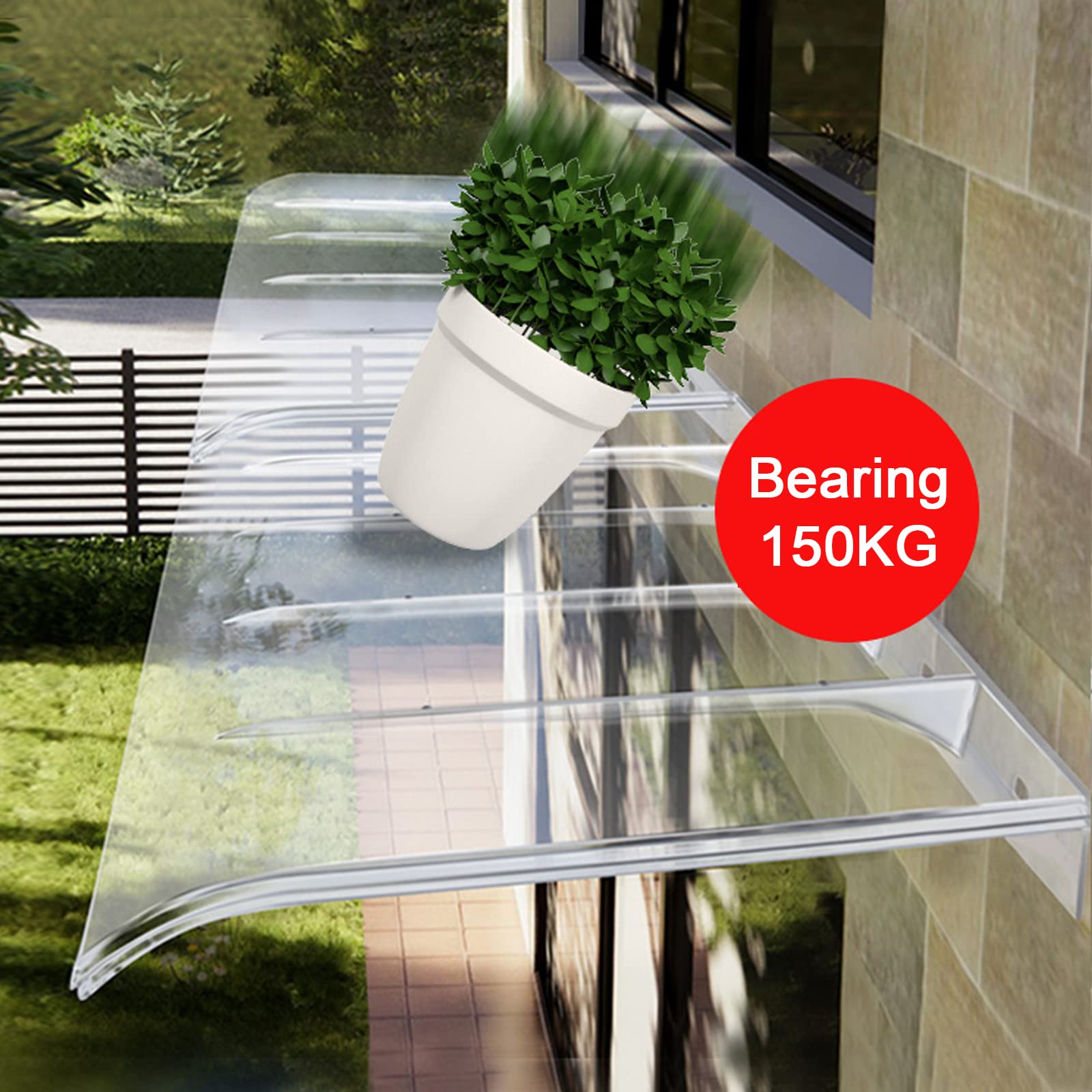 Auvent de Porte d'entrée Invisible, Protection UV, abri Contre la Pluie, auvent de Porche, auvent de Porte incurvé, Couverture en Polycarbonate Transparent, Plusieurs Tailles (50 x 280 cm/20