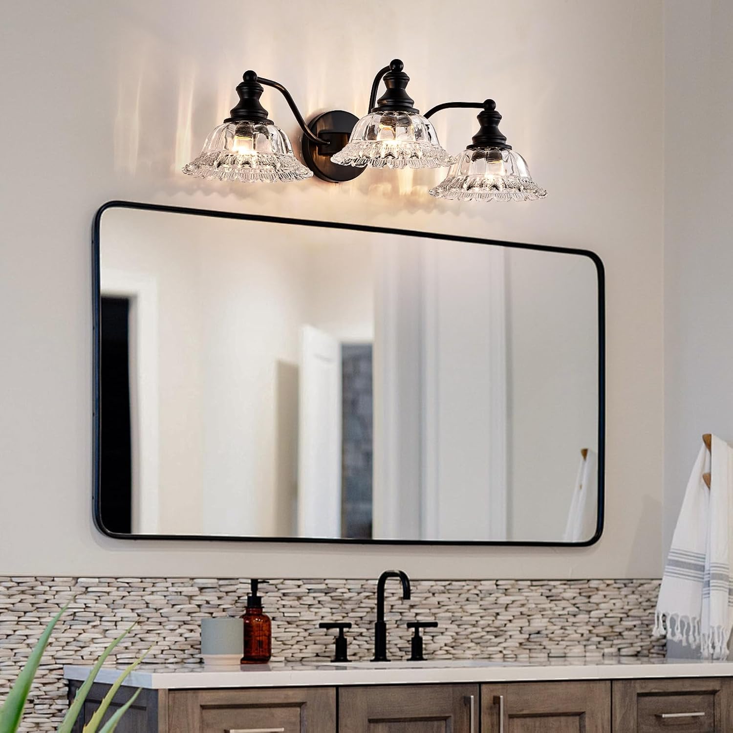 Farmhouse Vanity Light Modern Bathroom Light Fixtures 3 Light Black Vanity Lights for Bedroom