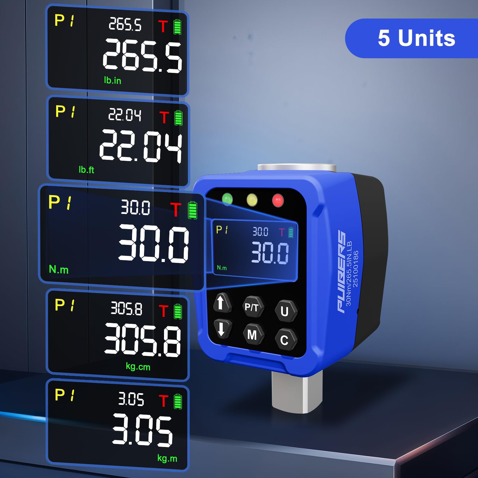 Adaptador de par digital de 1,5 a 30 Nm, convertidor electrónico de llave dinamométrica con pantalla LCD ± 2% de precisión, para mantenimiento de automóviles y motocicletas