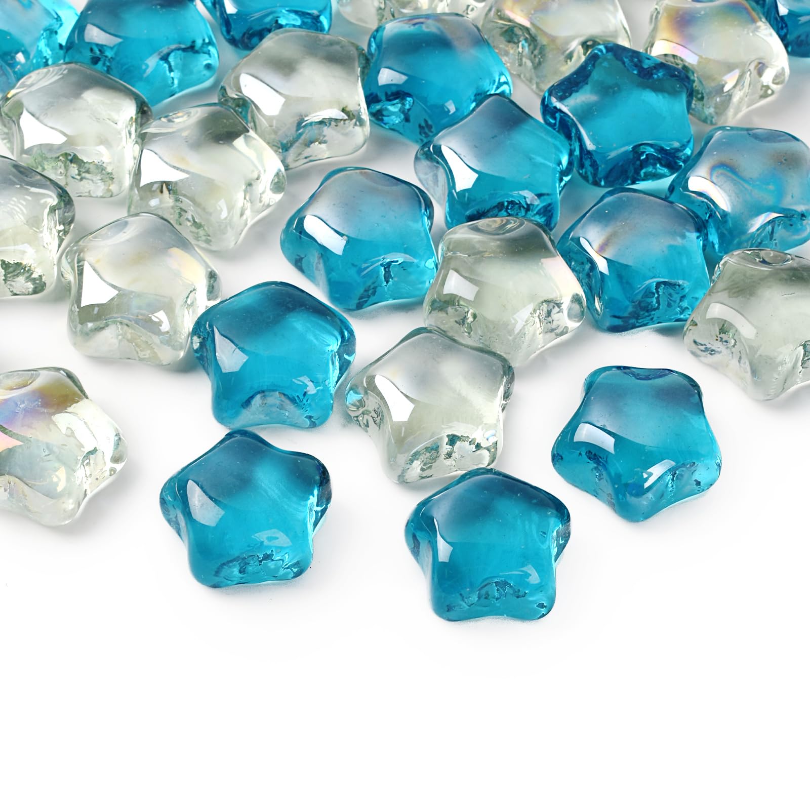 HUIANER 30PCS Star Clear Glass Pebbles, Mixed Color Stone Marbles Table Scatter Gems for Vase Filler Aquarium Decor Garden Decoration